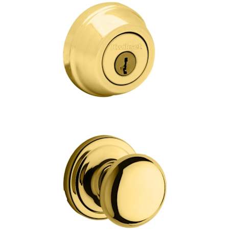 Kwikset Hancock Passage Knob Set and Single Cylinder Keyed Entry Deadbolt Combo with SmartKey from the 780 Series Polished Brass