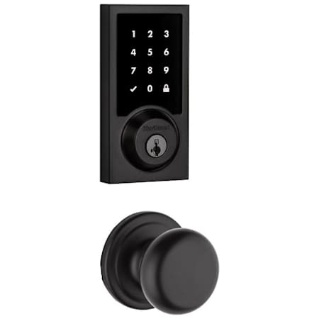 Kwikset Hancock Passage Knob and 916 Contemporary Touchscreen Deadbolt Combo Pack with SmartKey and Z-Wave Technology Matte Black