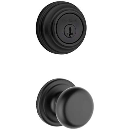 Kwikset Hancock Passage Knob Set and Single Cylinder Keyed Entry Deadbolt Combo with SmartKey from the 980 Series Matte Black