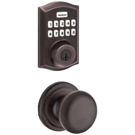 Kwikset Hancock Passage Knob Set and Electronic Keyless Entry Deadbolt Combo Pack with SmartKey from the Home Connect Collection Venetian Bronze