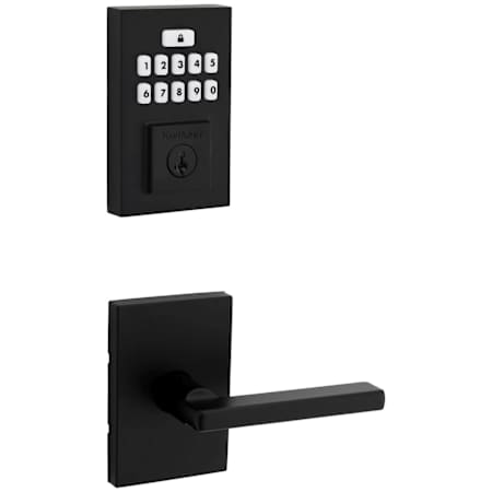 Kwikset Halifax Passage Lever Set and Electronic Keyless Entry Deadbolt Combo Pack with SmartKey from the SmartCode Deadbolts Touchpad Collection Matte Black
