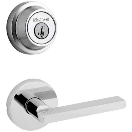 Kwikset Halifax Passage Lever Set and Single Cylinder Keyed Entry Deadbolt Combo with SmartKey from the Contemporary Collection Polished Chrome