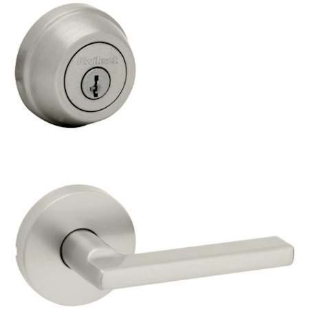 Kwikset Halifax Passage Lever Set and Single Cylinder Keyed Entry Deadbolt Combo with SmartKey from the 780 Series Satin Nickel