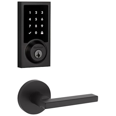 Kwikset Halifax Passage Lever and 916 Contemporary Touchscreen Deadbolt Combo Pack with SmartKey and Z-Wave Technology Matte Black