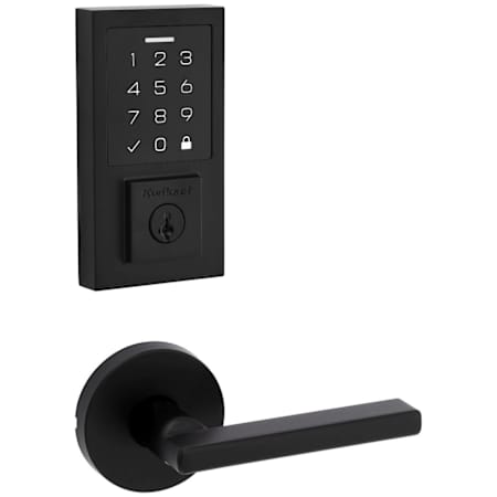 Kwikset Halifax Passage Lever Set and Electronic Keyless Entry Deadbolt Combo Pack with SmartKey from the SmartCode Deadbolts Touchscreen Collection Matte Black