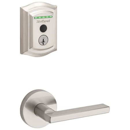 Kwikset Halifax Passage Lever and 959 Fingerprint Traditional Halo WiFi Enabled Deadbolt Combo Pack with SmartKey Satin Nickel