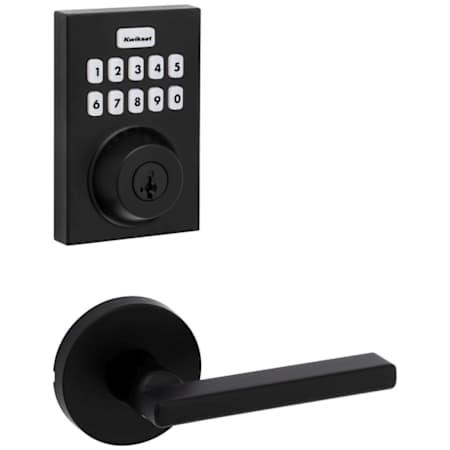Kwikset Halifax Passage Lever Set and Electronic Keyless Entry Deadbolt Combo Pack with SmartKey from the Home Connect Collection Matte Black