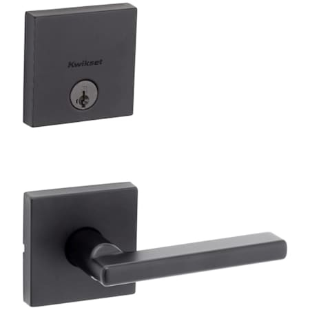 Kwikset Halifax Passage Lever Set and Single Cylinder Keyed Entry Deadbolt Combo with SmartKey from the Downtown Collection Matte Black