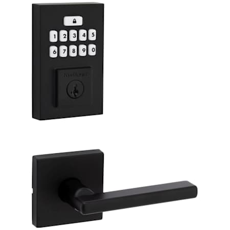 Kwikset Halifax Passage Lever Set and Electronic Keyless Entry Deadbolt Combo Pack with SmartKey from the SmartCode Deadbolts Touchpad Collection Matte Black
