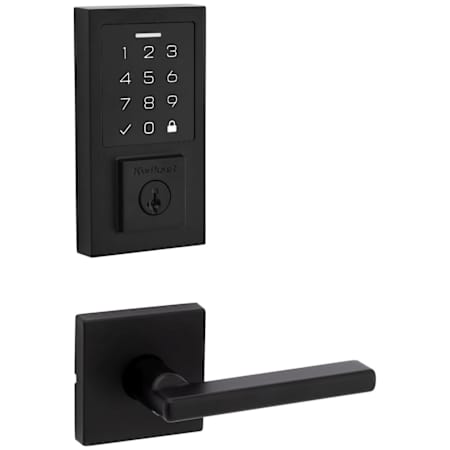 Kwikset Halifax Passage Lever Set and Electronic Keyless Entry Deadbolt Combo Pack with SmartKey from the SmartCode Deadbolts Touchscreen Collection Matte Black