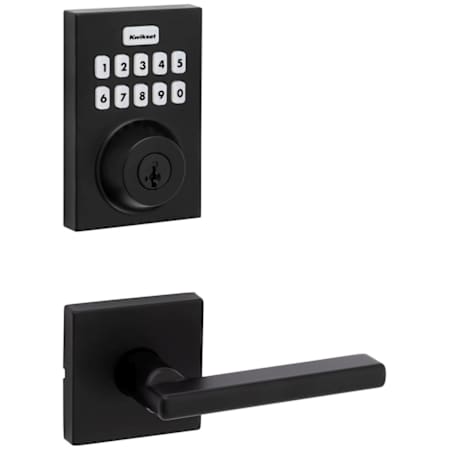 Kwikset Halifax Passage Lever Set and Electronic Keyless Entry Deadbolt Combo Pack with SmartKey from the Home Connect Collection Matte Black