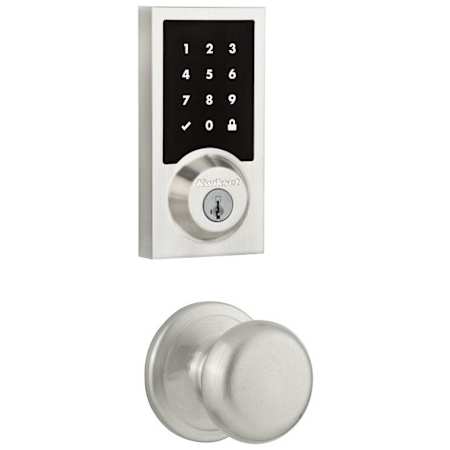 Kwikset Juno Passage Knob and 916 Contemporary Touchscreen Deadbolt Combo Pack with SmartKey and Z-Wave Technology Satin Nickel