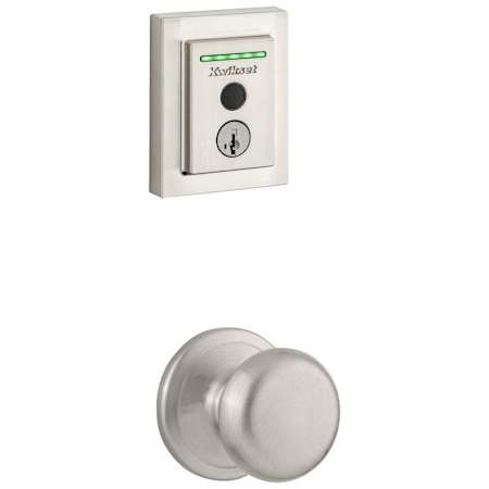 Kwikset Juno Passage Knob and 959 Fingerprint Contemporary Halo WiFi Enabled Deadbolt Combo Pack with SmartKey Satin Nickel