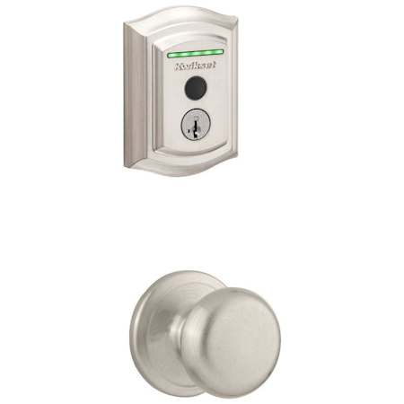 Kwikset Juno Passage Knob and 959 Fingerprint Traditional Halo WiFi Enabled Deadbolt Combo Pack with SmartKey Satin Nickel