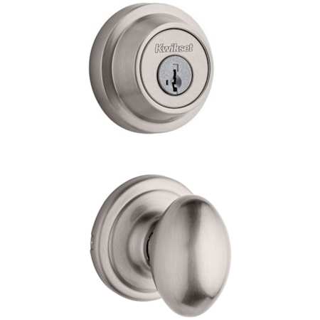 Kwikset Laurel Passage Knob Set and Single Cylinder Keyed Entry Deadbolt Combo with SmartKey from the Contemporary Collection Satin Nickel