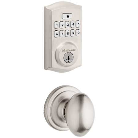 Kwikset Laurel Passage Knob Set and Electronic Keyless Entry Deadbolt Combo Pack with SmartKey from the SmartCode Deadbolts Touchpad Collection Satin Nickel