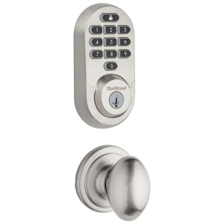 Kwikset Laurel Passage Knob and 938 Halo WiFi Enabled Deadbolt Combo Pack with SmartKey Satin Nickel