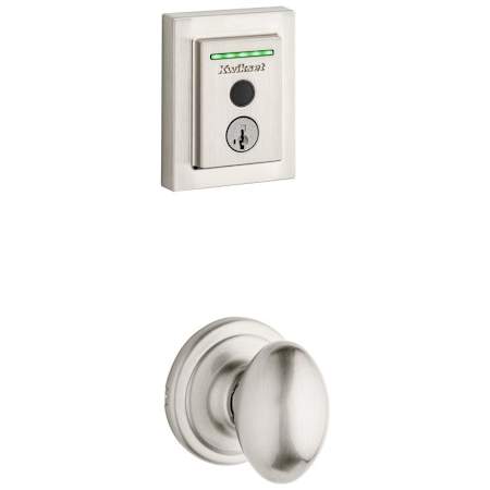Kwikset Laurel Passage Knob and 959 Fingerprint Contemporary Halo WiFi Enabled Deadbolt Combo Pack with SmartKey Satin Nickel