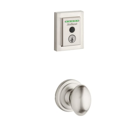 Kwikset Laurel Passage Knob and 959 Fingerprint Contemporary Halo WiFi Enabled Deadbolt Combo Pack with SmartKey Satin Nickel