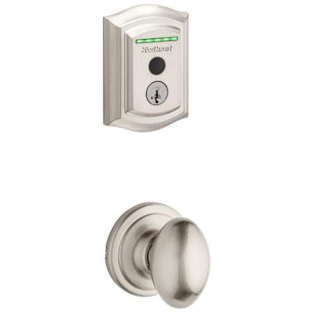 Kwikset Laurel Passage Knob and 959 Fingerprint Traditional Halo WiFi Enabled Deadbolt Combo Pack with SmartKey Satin Nickel