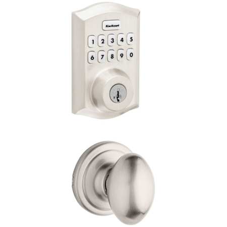 Kwikset Laurel Passage Knob Set and Electronic Keyless Entry Deadbolt Combo Pack with SmartKey from the Home Connect Collection Satin Nickel