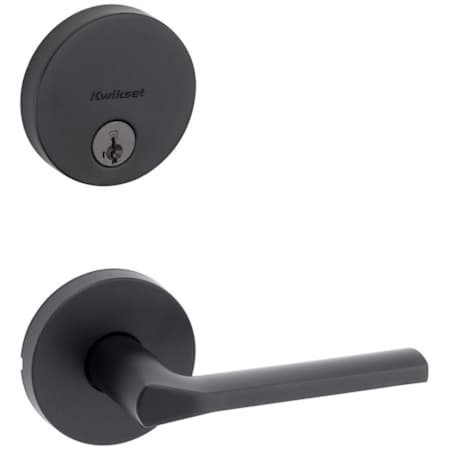 Kwikset Lisbon Passage Lever Set and Single Cylinder Keyed Entry Deadbolt Combo with SmartKey from the Uptown Collection Matte Black
