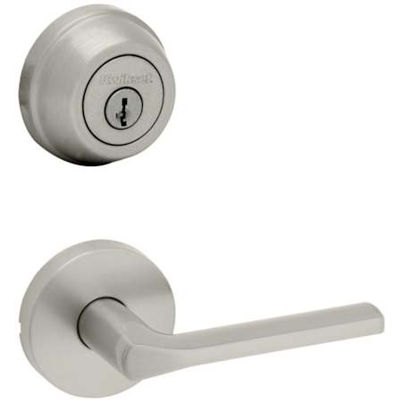 Kwikset Lisbon Passage Lever Set and Single Cylinder Keyed Entry Deadbolt Combo with SmartKey from the 780 Series Satin Nickel