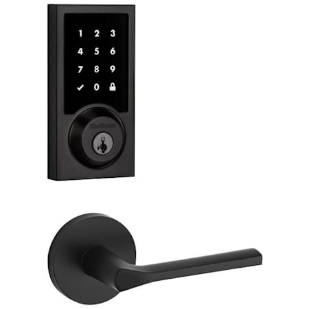 Kwikset Lisbon Passage Lever and 916 Contemporary Lisbon Touchscreen Deadbolt Combo Pack with SmartKey and Z-Wave Technology Matte Black