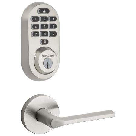 Kwikset Lisbon Passage Lever and 938 Halo WiFi Enabled Deadbolt Combo Pack with SmartKey Satin Nickel
