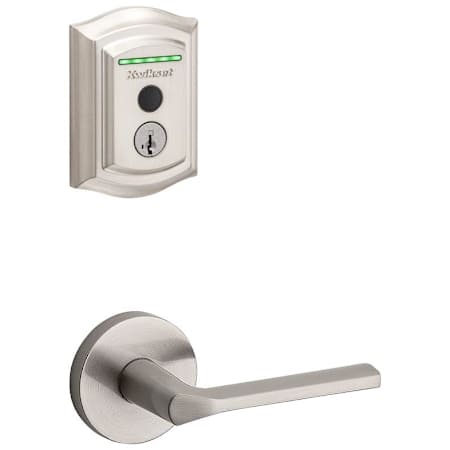 Kwikset Lisbon Passage Lever and 959 Fingerprint Traditional Halo WiFi Enabled Deadbolt Combo Pack with SmartKey Satin Nickel