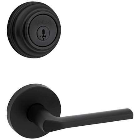 Kwikset Lisbon Passage Lever Set and Single Cylinder Keyed Entry Deadbolt Combo with SmartKey from the 980 Series Matte Black