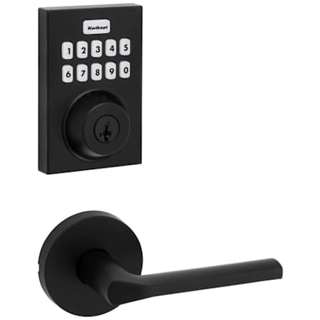 Kwikset Lisbon Passage Lever Set and Electronic Keyless Entry Deadbolt Combo Pack with SmartKey from the Home Connect Collection Matte Black