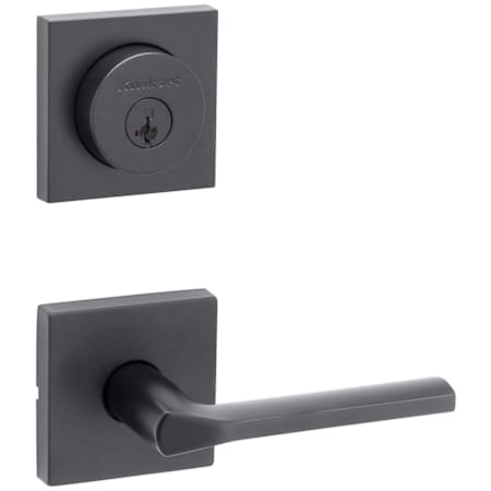 Kwikset Lisbon Passage Lever Set and Single Cylinder Keyed Entry Deadbolt Combo with SmartKey from the Halifax Collection Matte Black