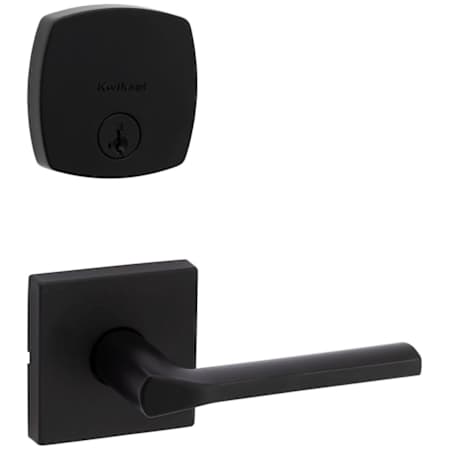 Kwikset Lisbon Passage Lever Set and Single Cylinder Keyed Entry Deadbolt Combo with SmartKey from the Midtown Collection Matte Black