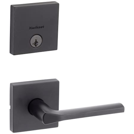 Kwikset Lisbon Passage Lever Set and Single Cylinder Keyed Entry Deadbolt Combo with SmartKey from the Downtown Collection Matte Black