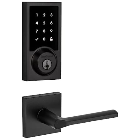 Kwikset Lisbon Passage Lever and 918 Contemporary Touchscreen Deadbolt Combo Pack with SmartKey and Z-Wave Technology Matte Black