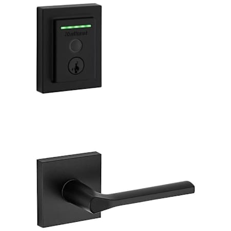 Kwikset Lisbon Passage Lever and 959 Fingerprint Contemporary Halo WiFi Enabled Deadbolt Combo Pack with SmartKey Matte Black