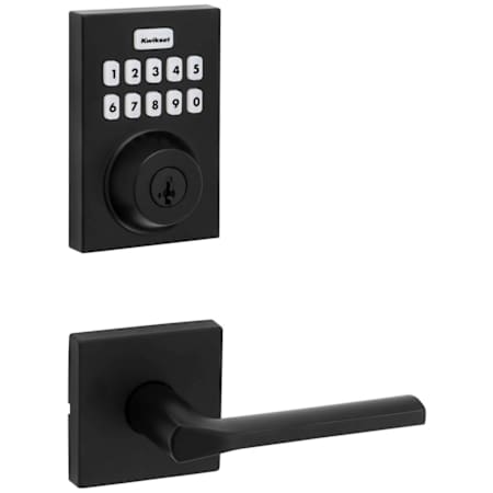 Kwikset Lisbon Passage Lever Set and Electronic Keyless Entry Deadbolt Combo Pack with SmartKey from the Home Connect Collection Matte Black