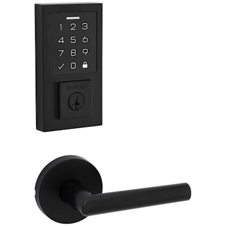Kwikset Milan Passage Lever Set and Electronic Keyless Entry Deadbolt Combo Pack with SmartKey from the SmartCode Deadbolts Touchscreen Collection Matte Black