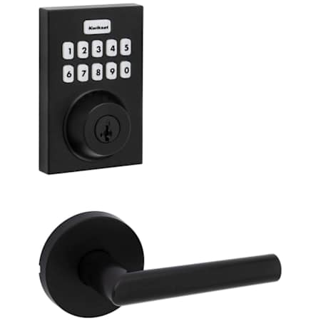 Kwikset Milan Passage Lever Set and Electronic Keyless Entry Deadbolt Combo Pack with SmartKey from the Home Connect Collection Matte Black