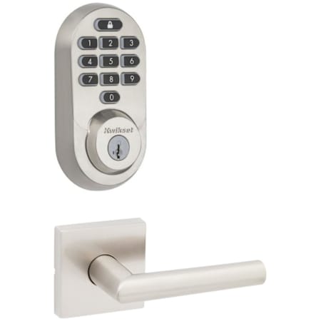 Kwikset Milan Passage Lever Set and Electronic Keyless Entry Deadbolt Combo Pack with SmartKey from the Halo Collection Satin Nickel
