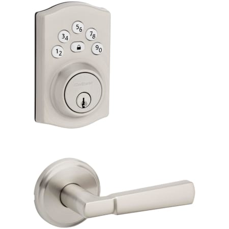 Kwikset Perth Passage Lever Set and Powerbolt Electronic Keypad Deadbolt Combo Pack with SmartKey Satin Nickel