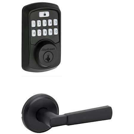 Kwikset Perth Passage Lever Set and Aura Electronic Keypad Deadbolt Combo Pack with SmartKey Matte Black