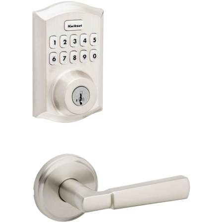 Kwikset Perth Passage Lever Set and SmartCode Electronic Keypad Deadbolt Combo Pack with SmartKey Satin Nickel