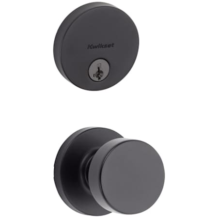 Kwikset Pismo Passage Knob Set and Single Cylinder Keyed Entry Deadbolt Combo with SmartKey from the Uptown Collection Matte Black