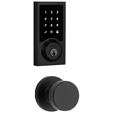 Kwikset Pismo Passage Knob and 916 Contemporary Touchscreen Deadbolt Combo Pack with SmartKey and Z-Wave Technology Iron Black