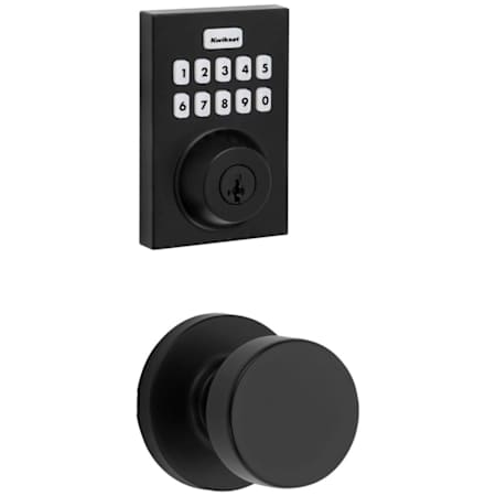 Kwikset Pismo Passage Knob Set and Electronic Keyless Entry Deadbolt Combo Pack with SmartKey from the Home Connect Collection Matte Black