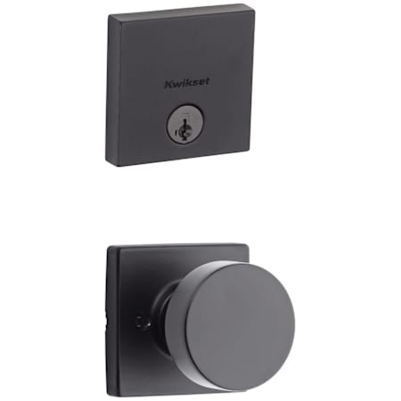 Kwikset Pismo Passage Knob Set and Single Cylinder Keyed Entry Deadbolt Combo with SmartKey from the Downtown Collection Matte Black