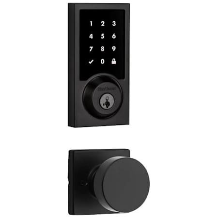 Kwikset Pismo Passage Knob and 916 Contemporary Touchscreen Deadbolt Combo Pack with SmartKey and Z-Wave Technology Matte Black