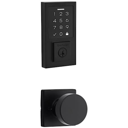 Kwikset Pismo Passage Knob Set and Electronic Keyless Entry Deadbolt Combo Pack with SmartKey from the SmartCode Deadbolts Touchscreen Collection Matte Black
